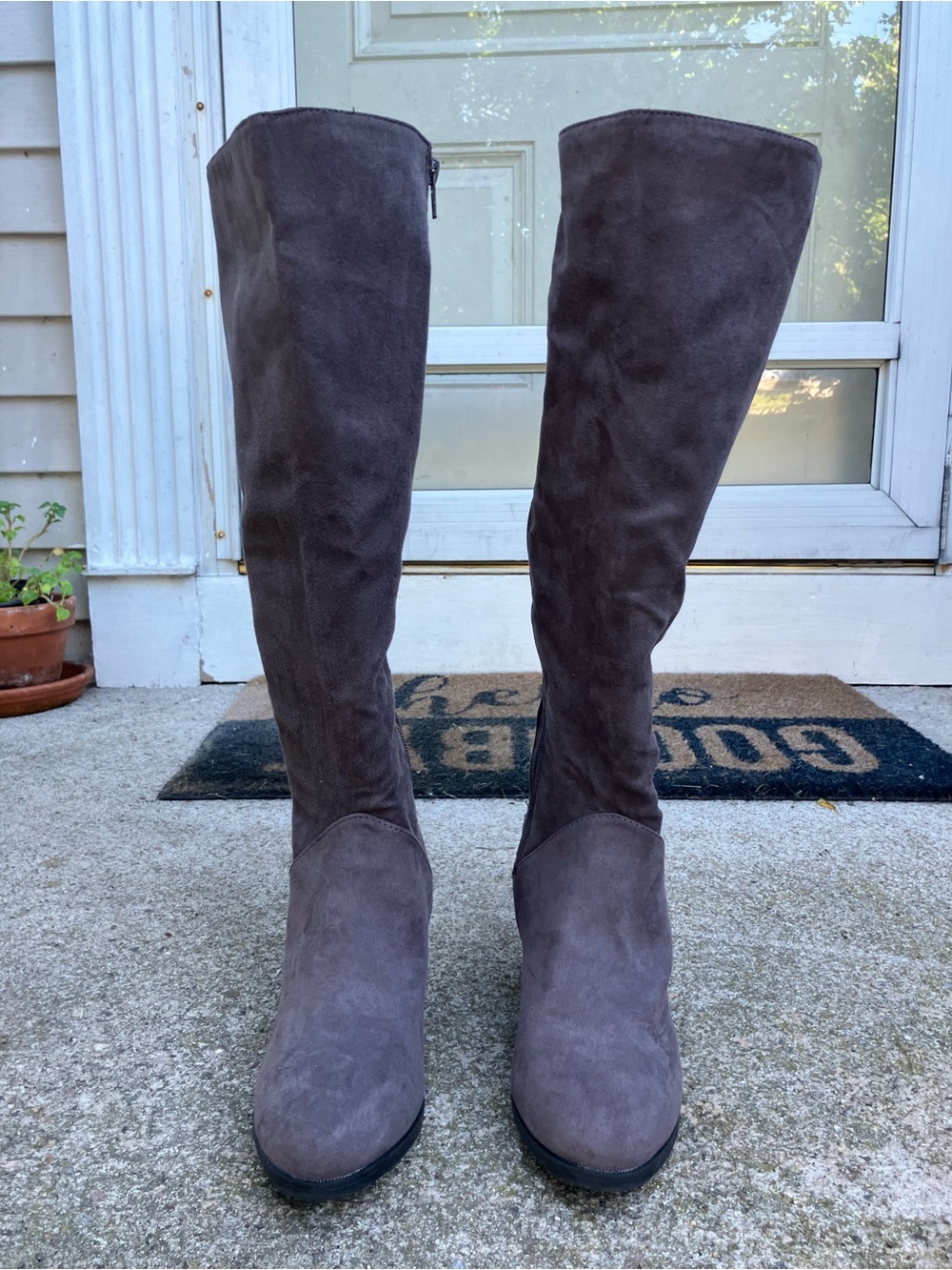 Over-the-Knee Suede Boots in Charcoal Gray